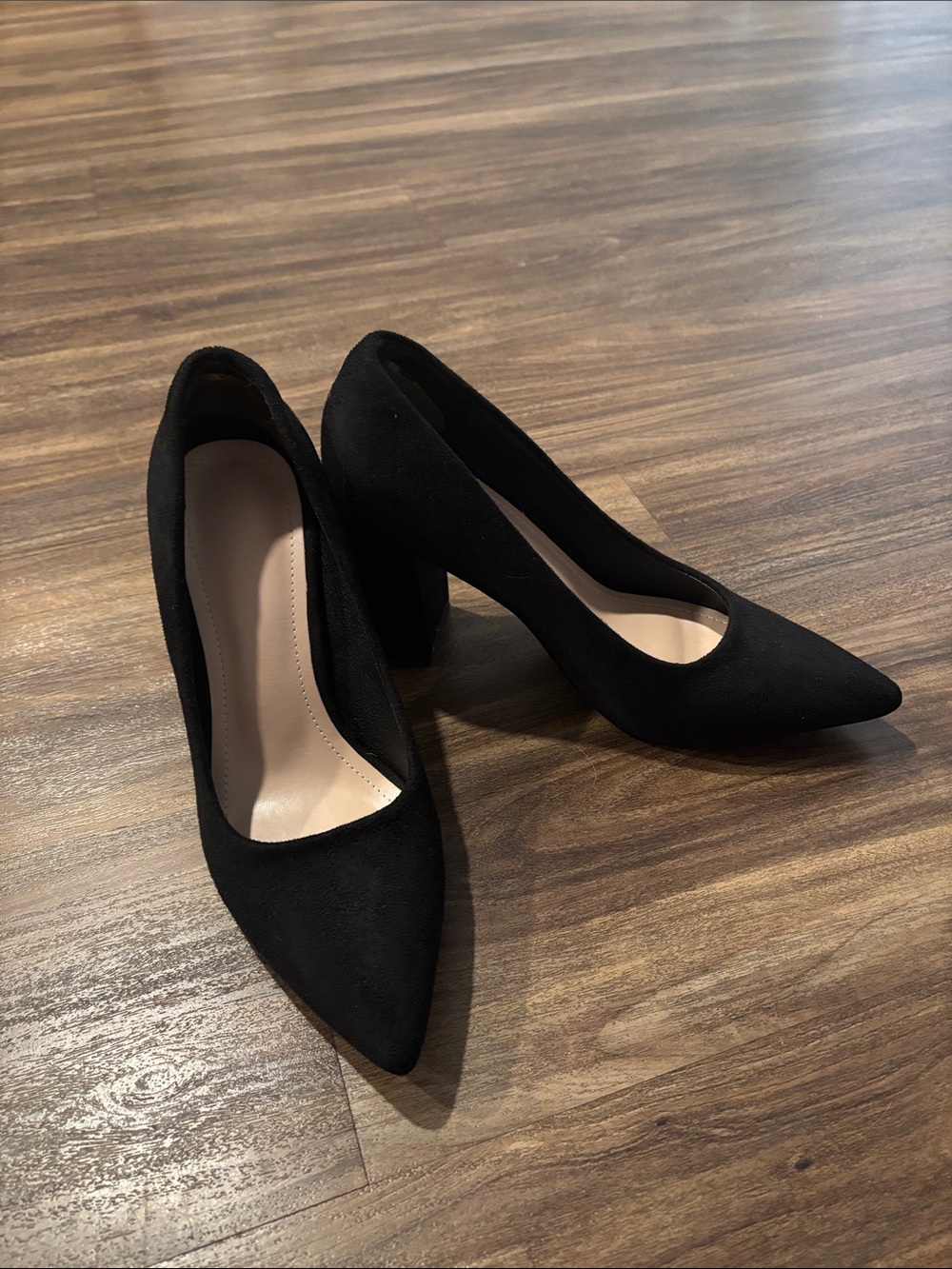Women's Black Pointed Toe Block Heel Pumps